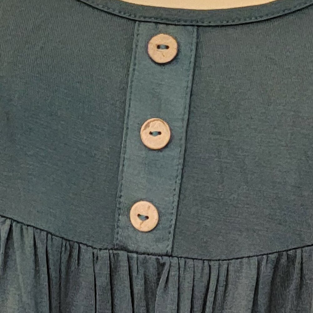Green Mock Henley Long Sleeve Round Neckline Baby Doll Blouse - Picture 4 of 11